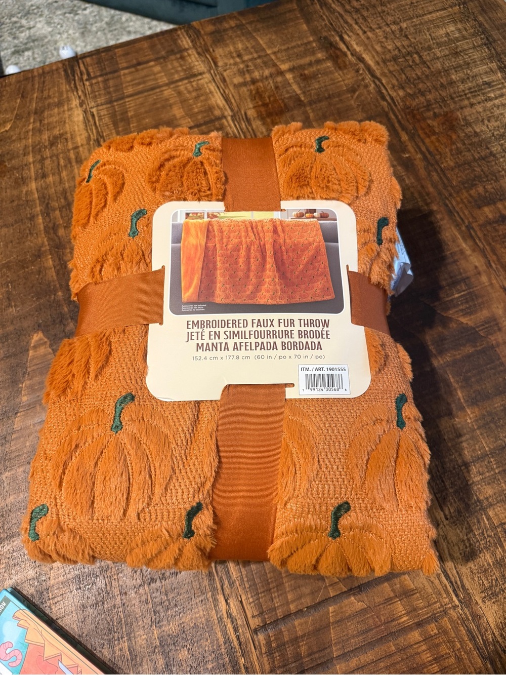 Embroidered Faux Fur Pumpkin Throw - Orange